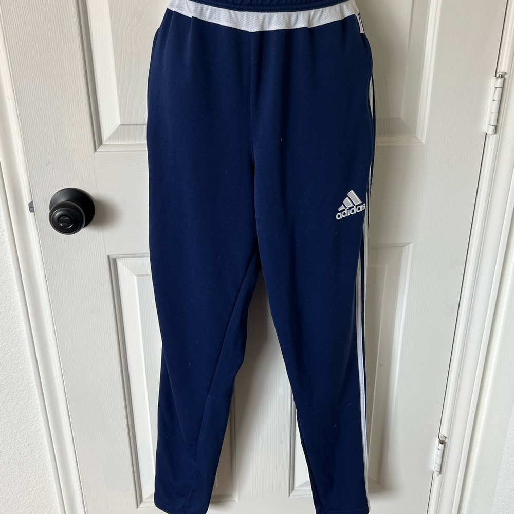 Adidas Men’s  Dark Blue Soccer Pants with White Accents